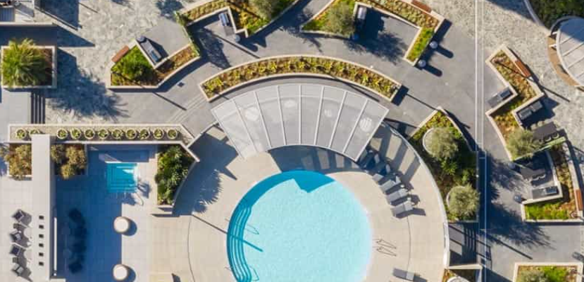 areal view of outdoor pool